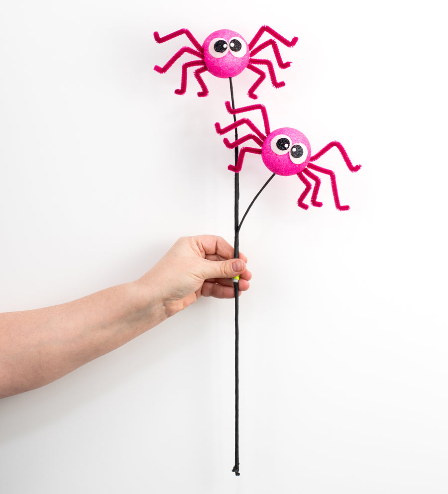 21" Glittered Fun Spider Spray: Fuchsia Pink