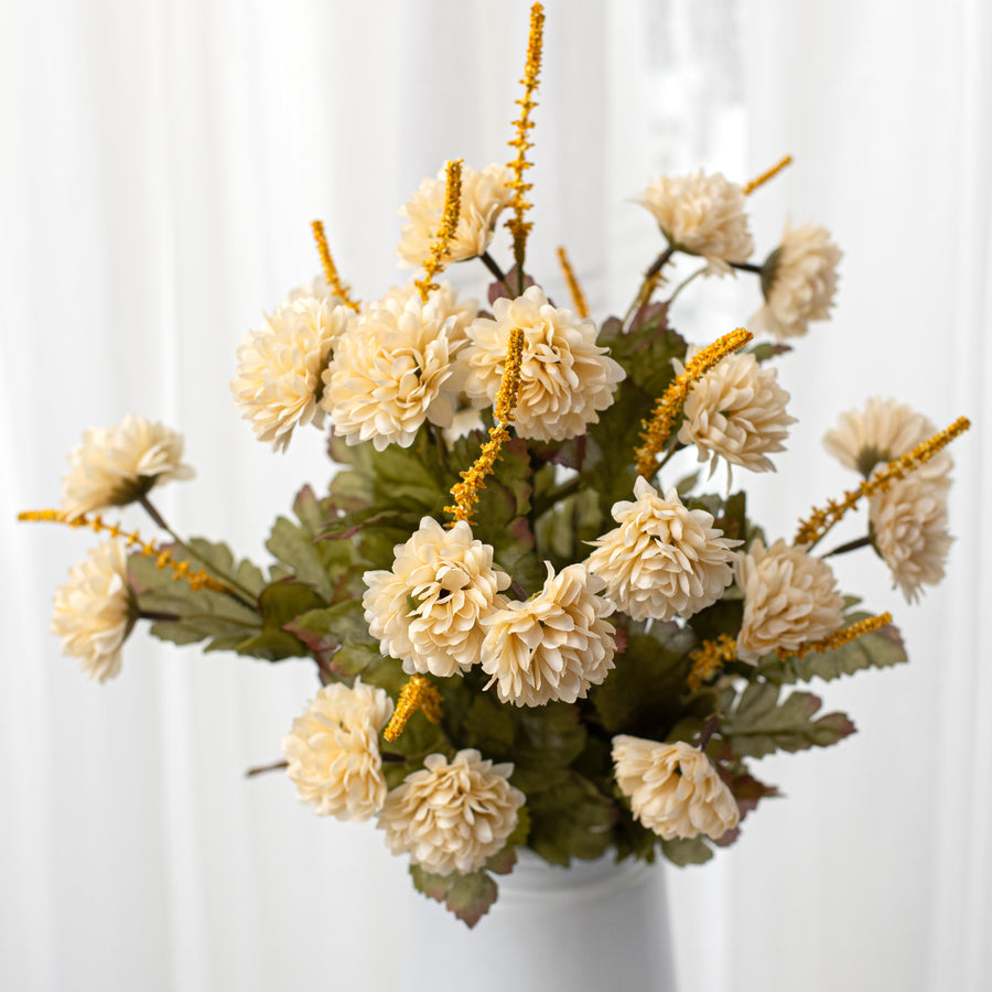 17" Pompom Mum Bush: Beige (12 Stem)