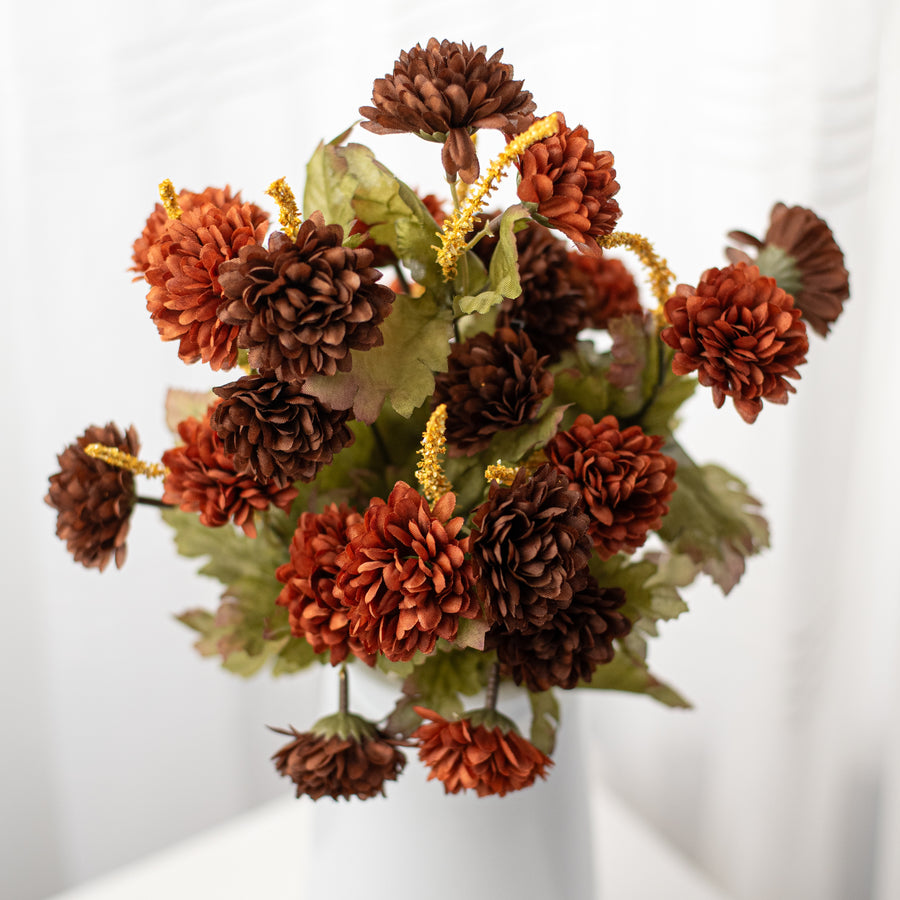 17" Pompom Mum Bush: Brown (12 Stem)