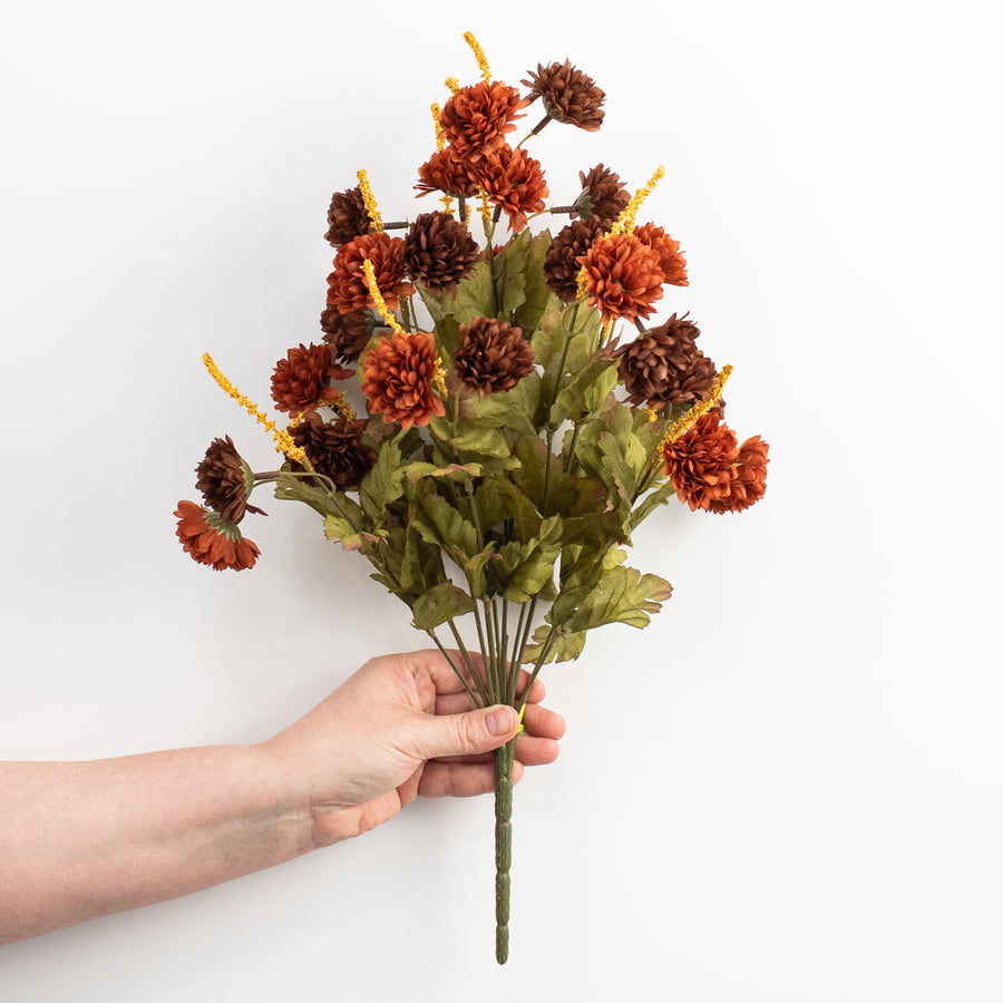 17" Pompom Mum Bush: Brown (12 Stem)