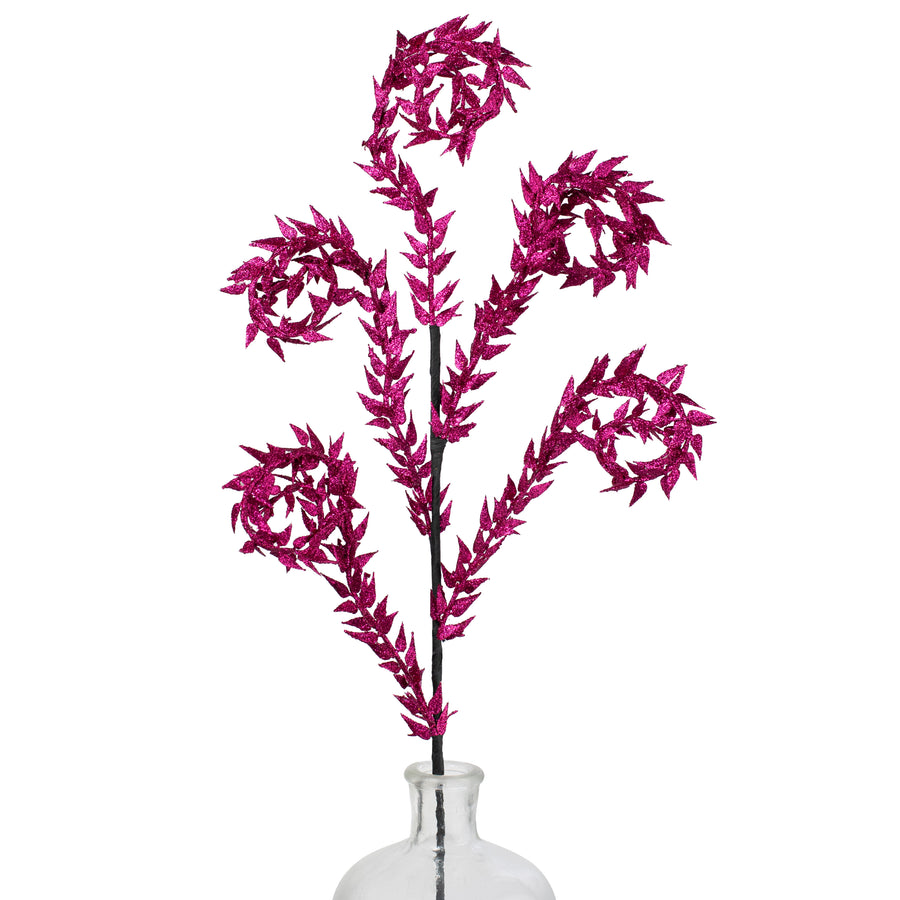 30" Glittered Leaves Curly Spray: Fuchsia Pink