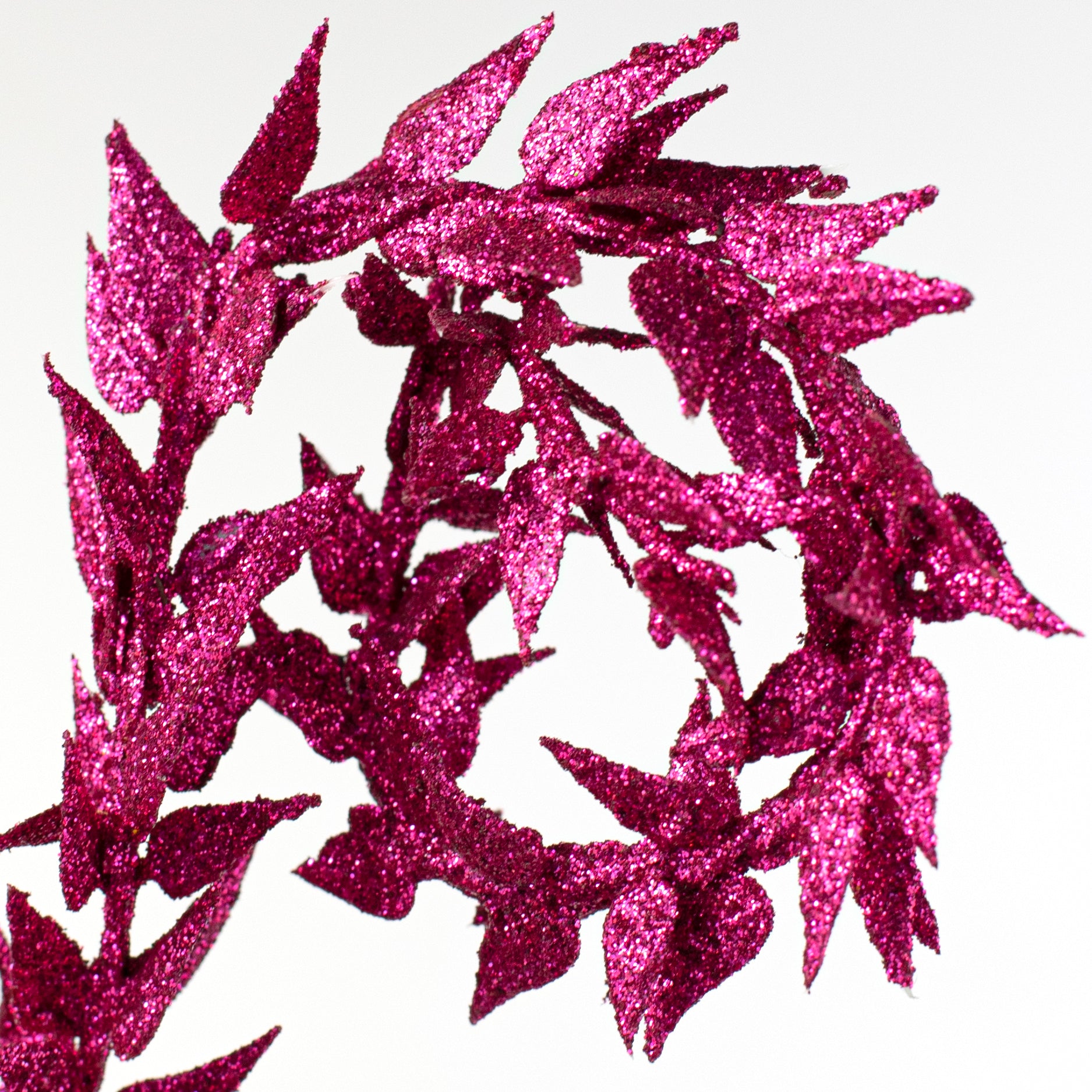 30" Glittered Leaves Curly Spray: Fuchsia Pink