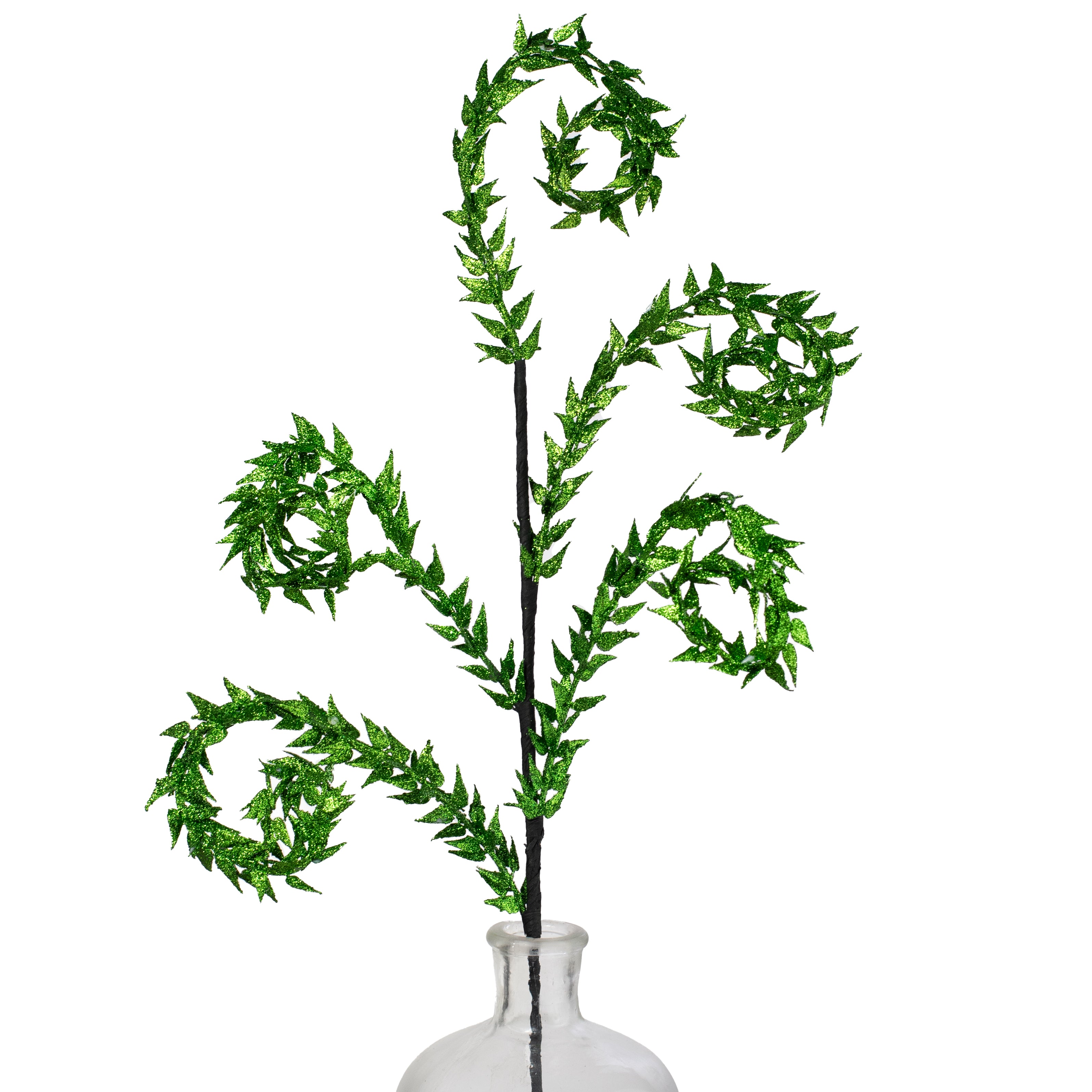 30" Glittered Leaves Curly Spray: Green