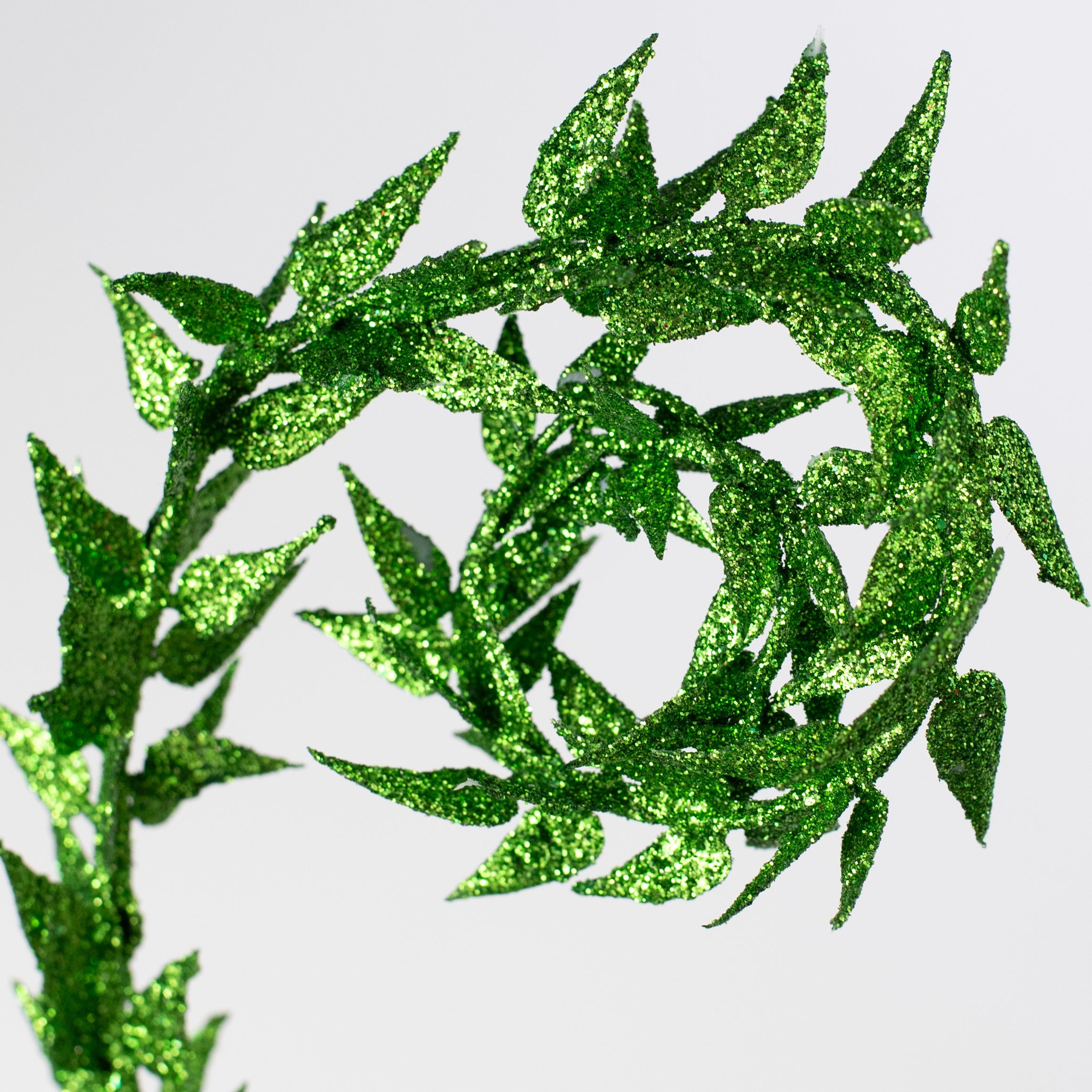 30" Glittered Leaves Curly Spray: Green