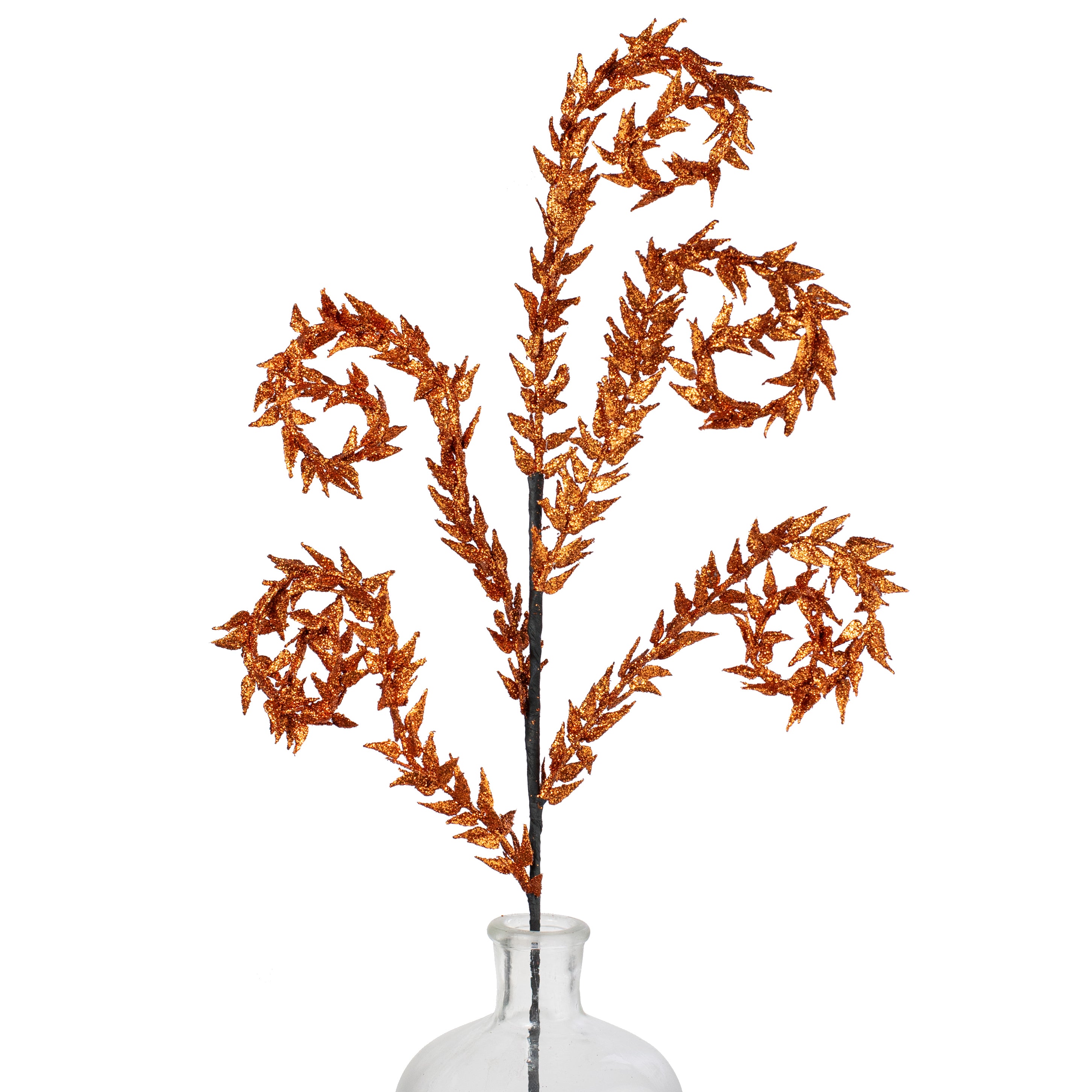 30" Glittered Leaves Curly Spray: Orange