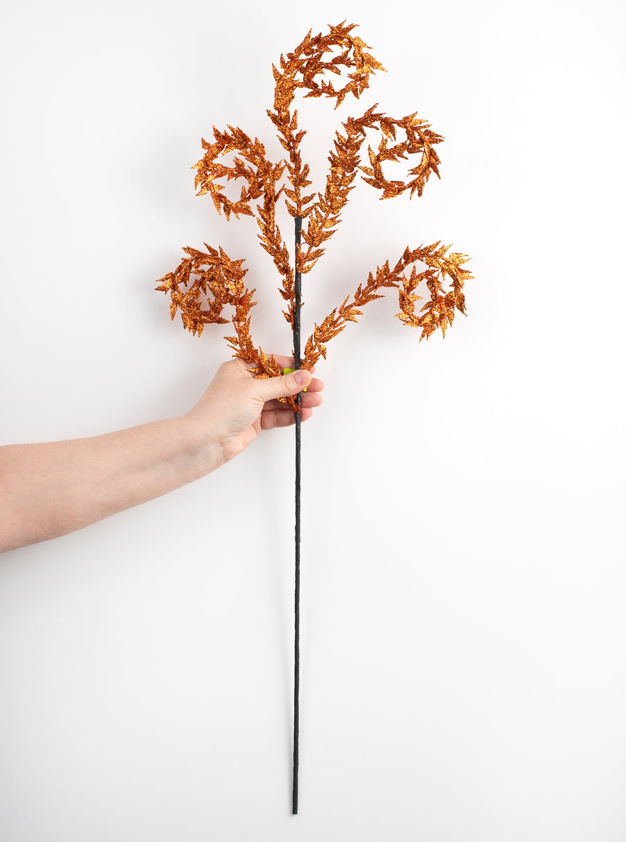 30" Glittered Leaves Curly Spray: Orange