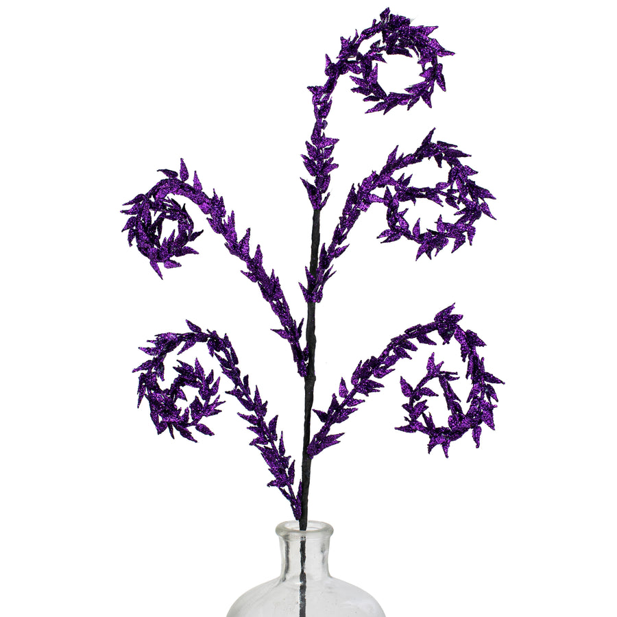 30" Glittered Leaves Curly Spray: Purple