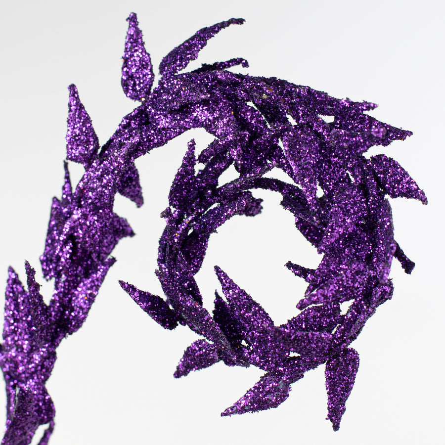 30" Glittered Leaves Curly Spray: Purple
