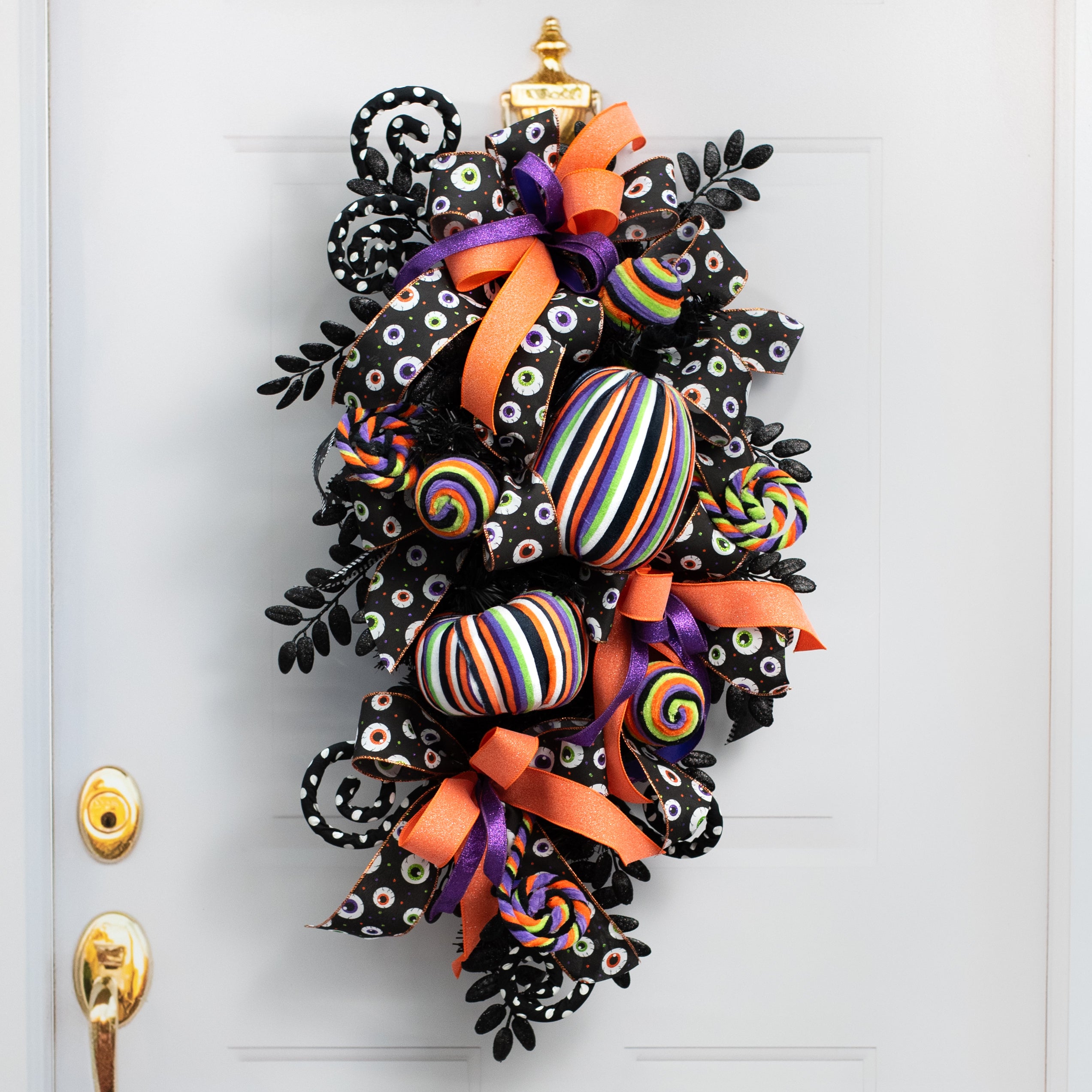 8" Tall Fabric Stripe Halloween Pumpkin Decor
