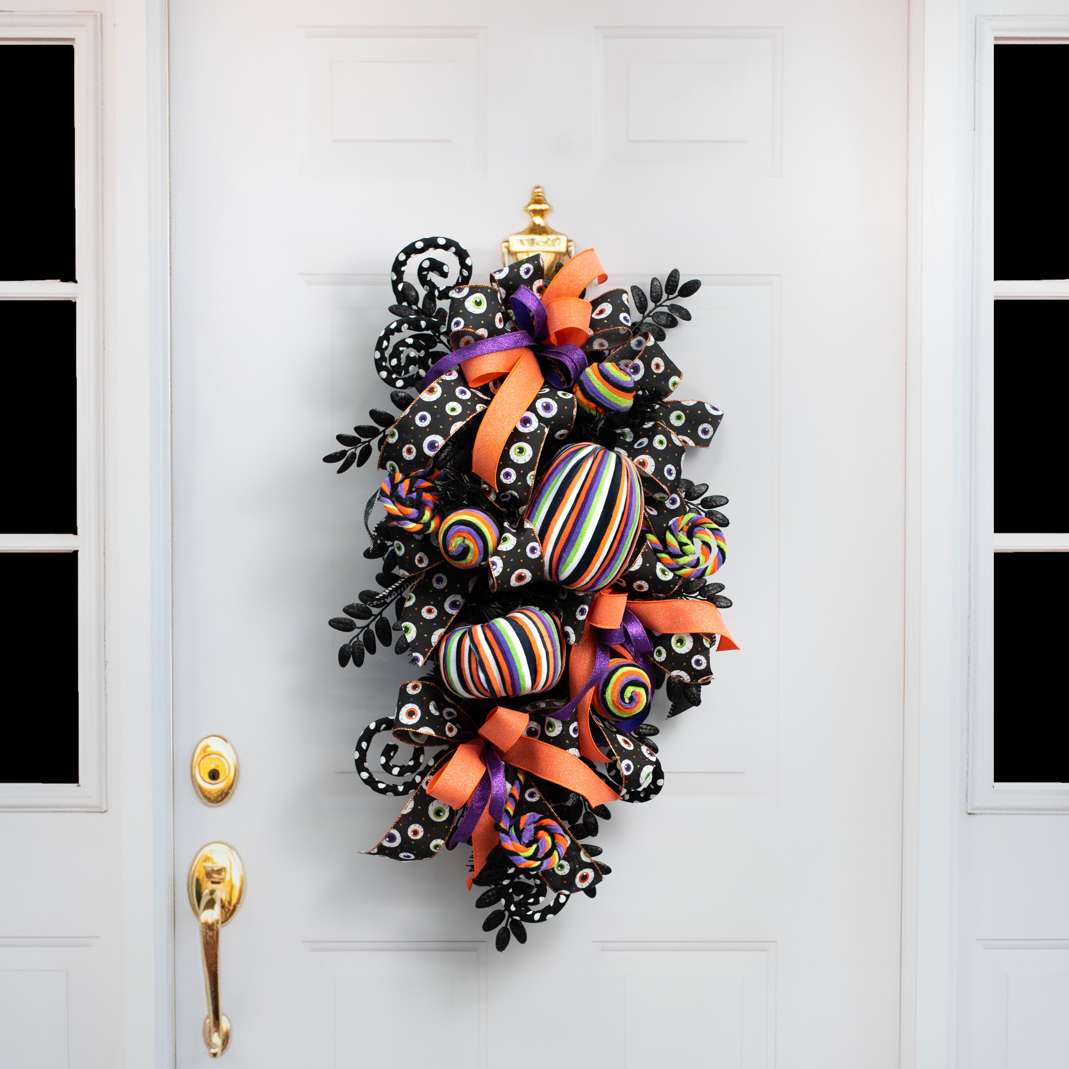 8" Tall Fabric Stripe Halloween Pumpkin Decor