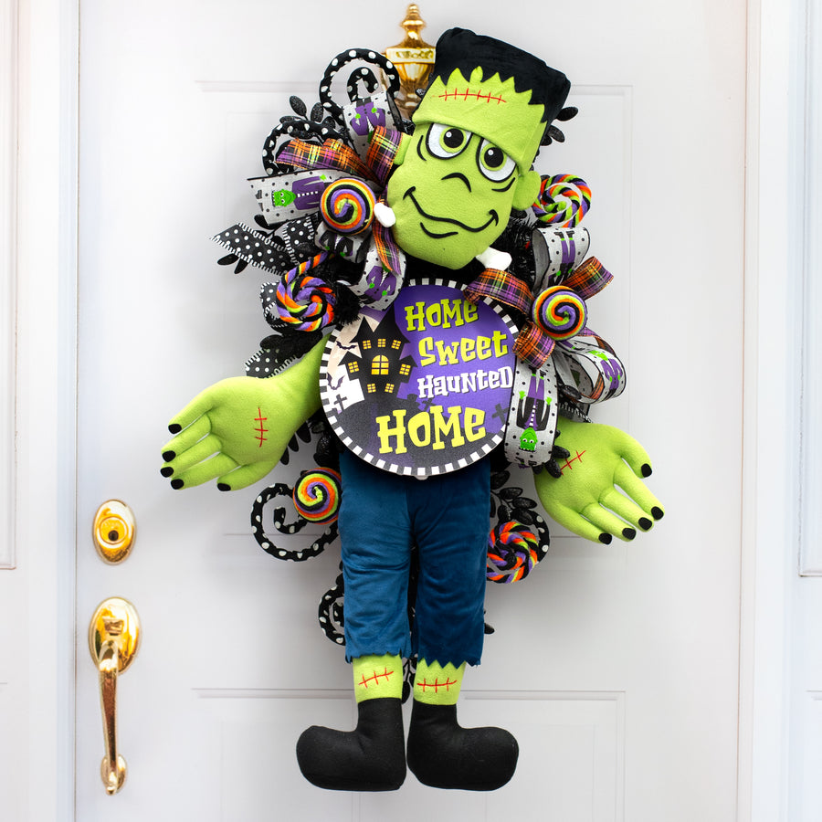 12" Plush Frankie Frankenstein Head Wreath Accent