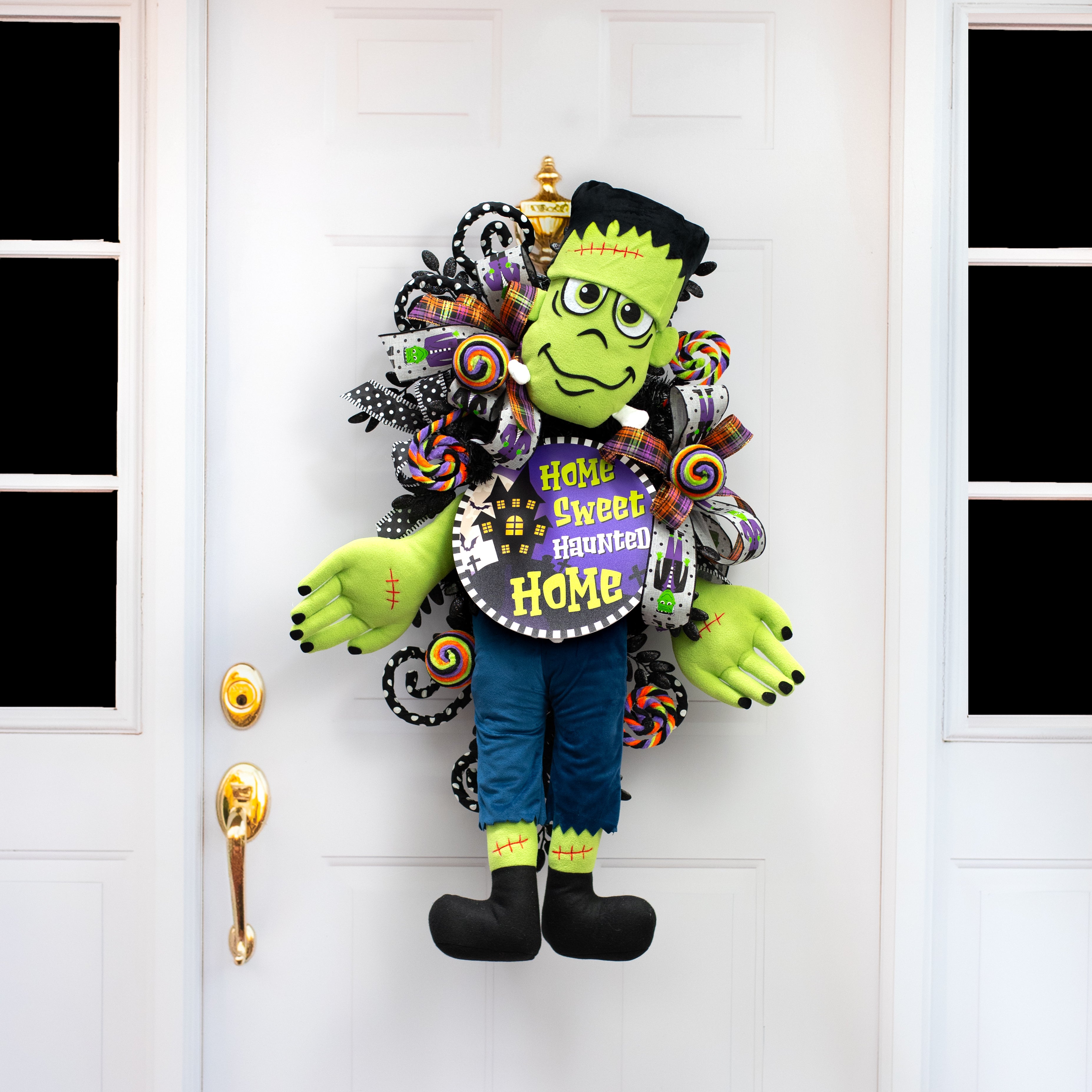 12" Plush Frankie Frankenstein Head Wreath Accent