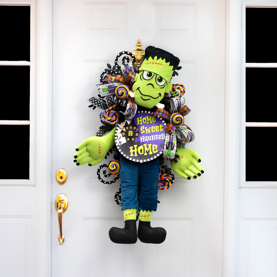 12" Plush Frankie Frankenstein Head Wreath Accent