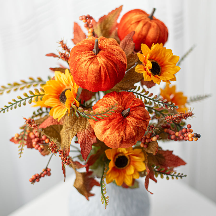 17" Pumpkin, Sunflower & Berry Bush: Fall Hues (12 Stem)