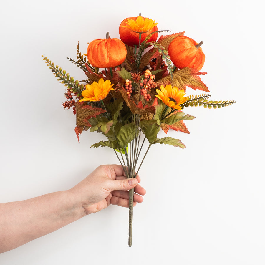 17" Pumpkin, Sunflower & Berry Bush: Fall Hues (12 Stem)