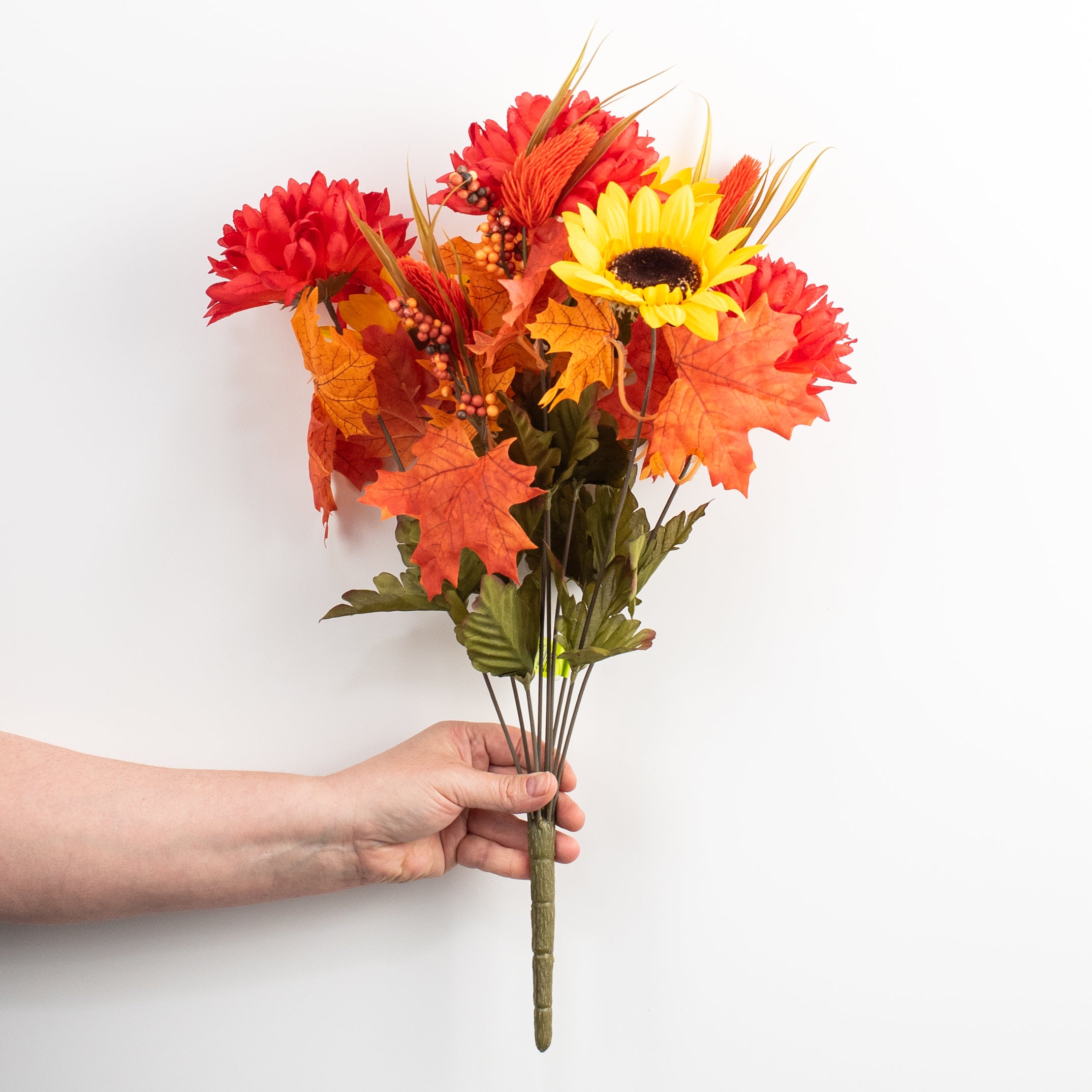 21" Sunflower & Ball Mum Filler Bush: Orange & Yellow (9 Stem)