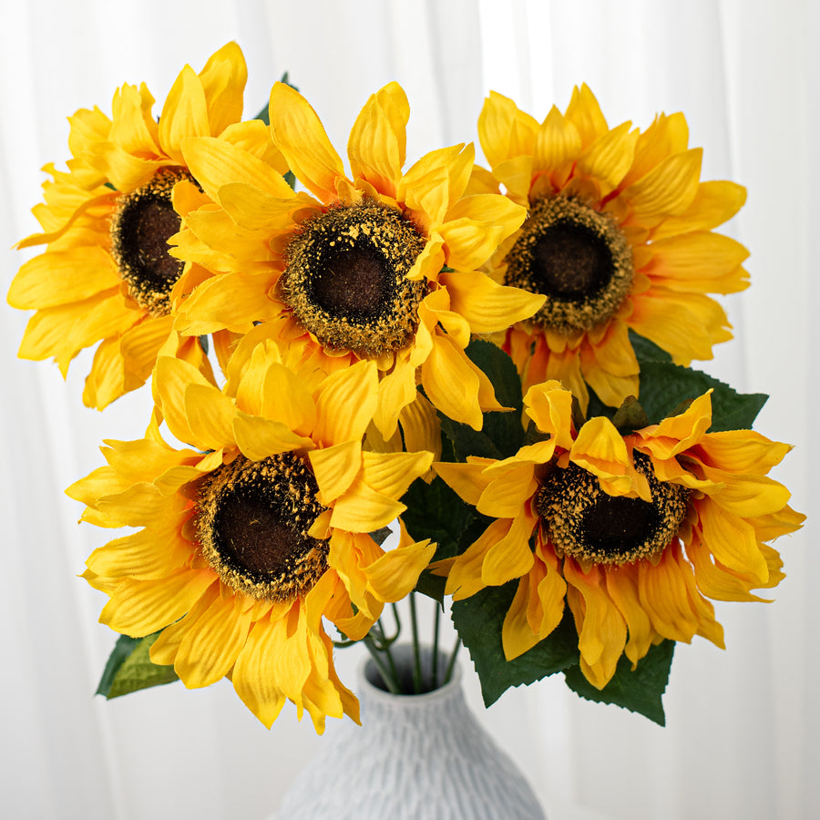 20" Fuzzy Fabric Sunflower Bush: Golden Yellow (5 Stem)