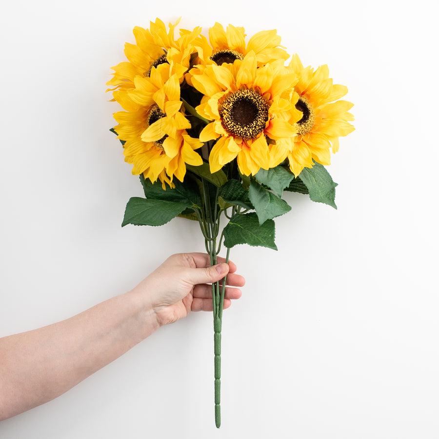 20" Fuzzy Fabric Sunflower Bush: Golden Yellow (5 Stem)