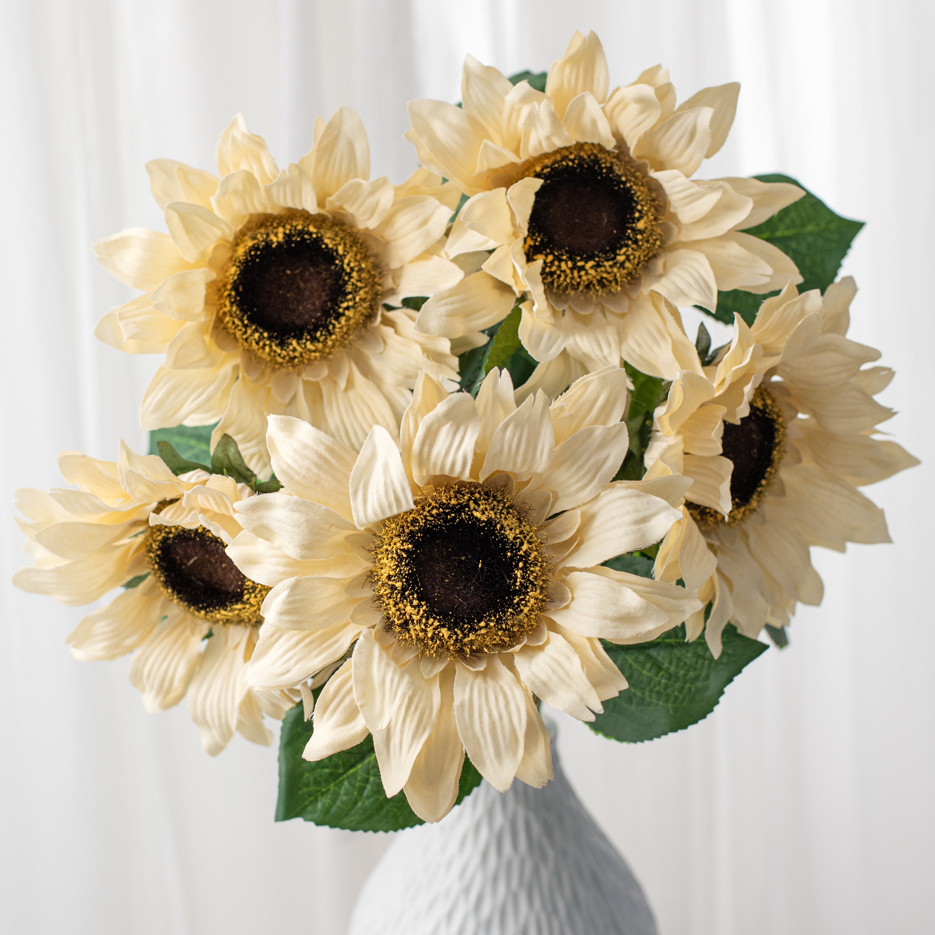 20" Fuzzy Fabric Sunflower Bush: Beige (5 Stem)