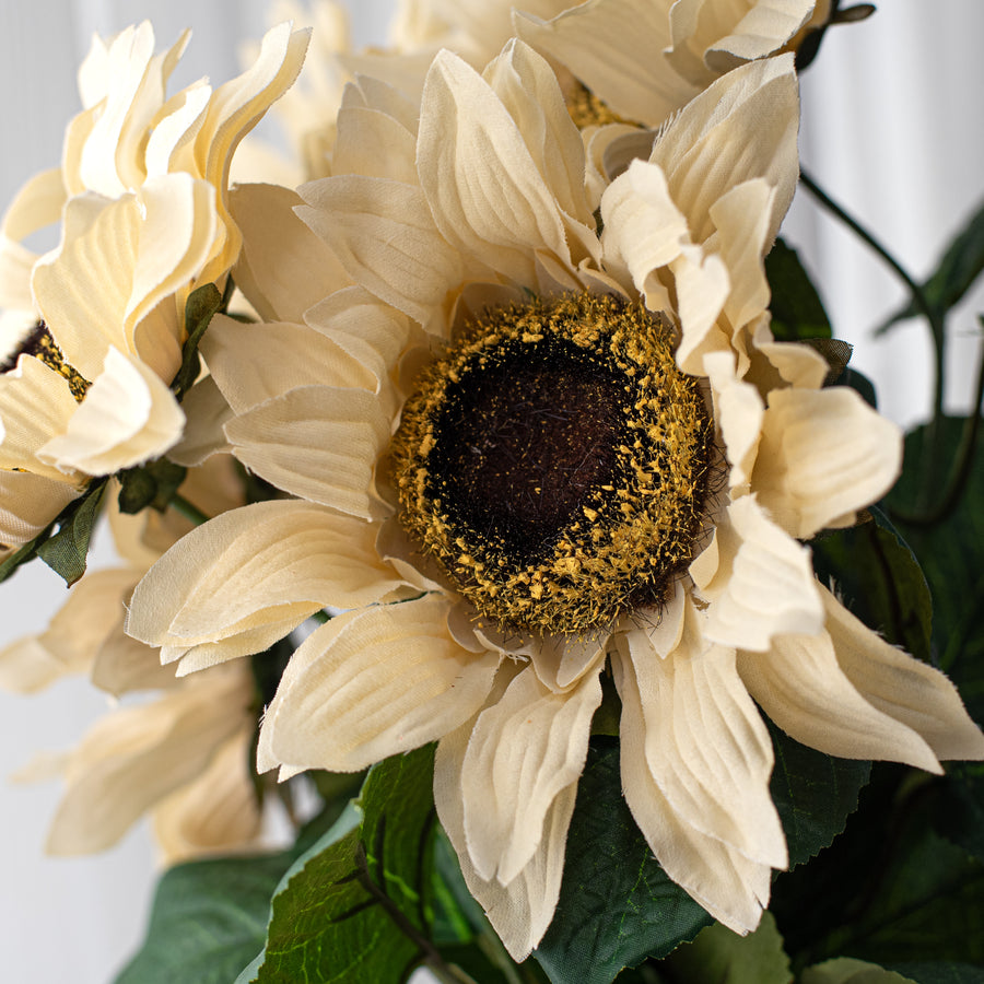 20" Fuzzy Fabric Sunflower Bush: Beige (5 Stem)