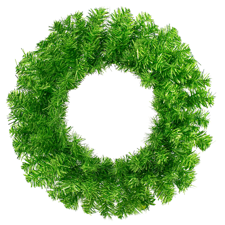 24" Pine Tinsel Wreath: Metallic Green