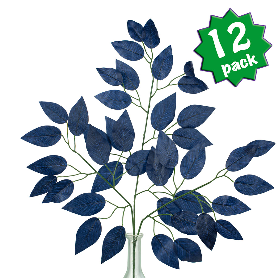 23" Ficus Leaf Spray: Navy Blue (12)