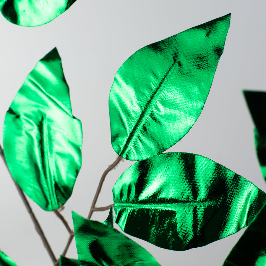 23" Metallic Ficus Leaf Spray: Emerald Green (12)