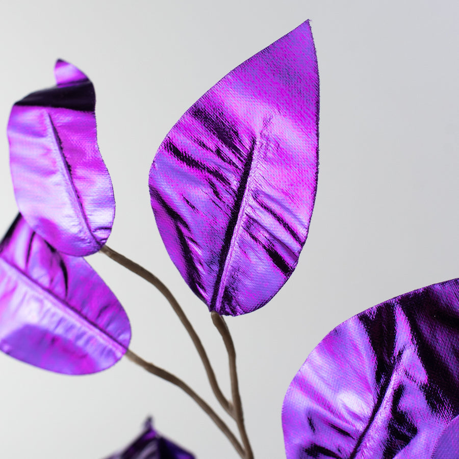 23" Metallic Ficus Leaf Spray: Purple (12)