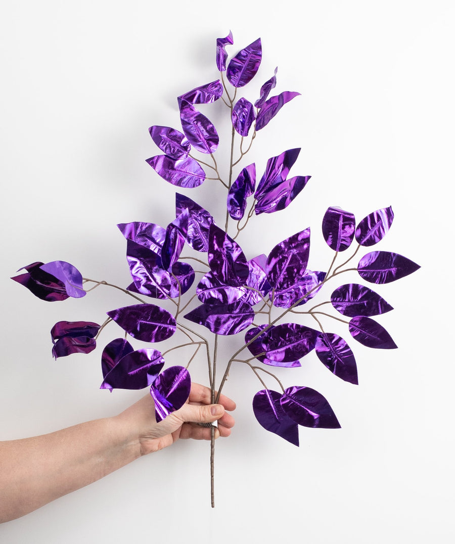 23" Metallic Ficus Leaf Spray: Purple (12)