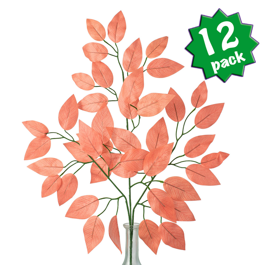 23" Ficus Leaf Spray: Coral Orange (12)