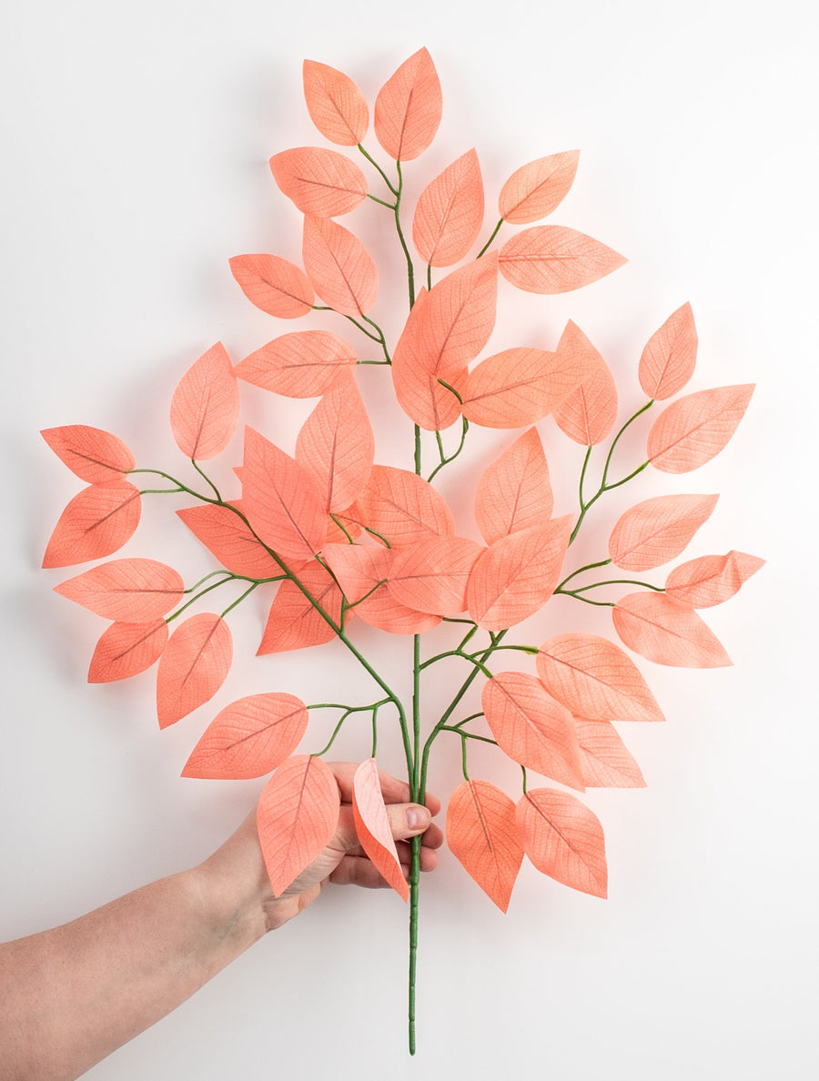 23" Ficus Leaf Spray: Coral Orange (12)