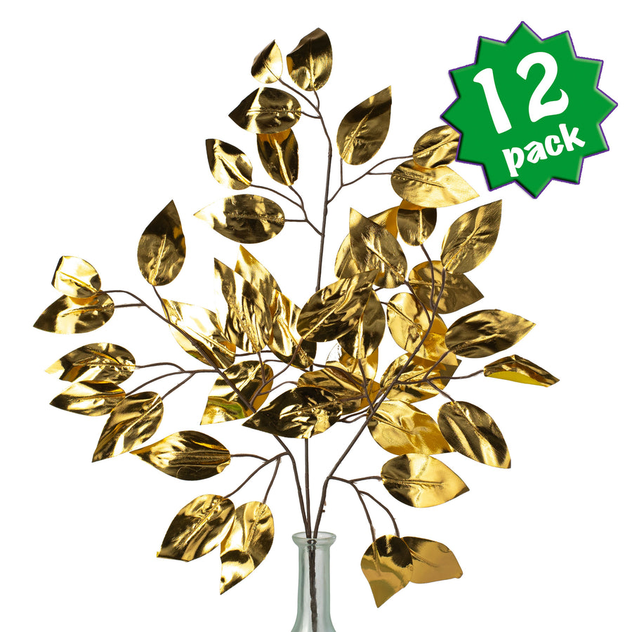 23" Metallic Ficus Leaf Spray: Gold (12)