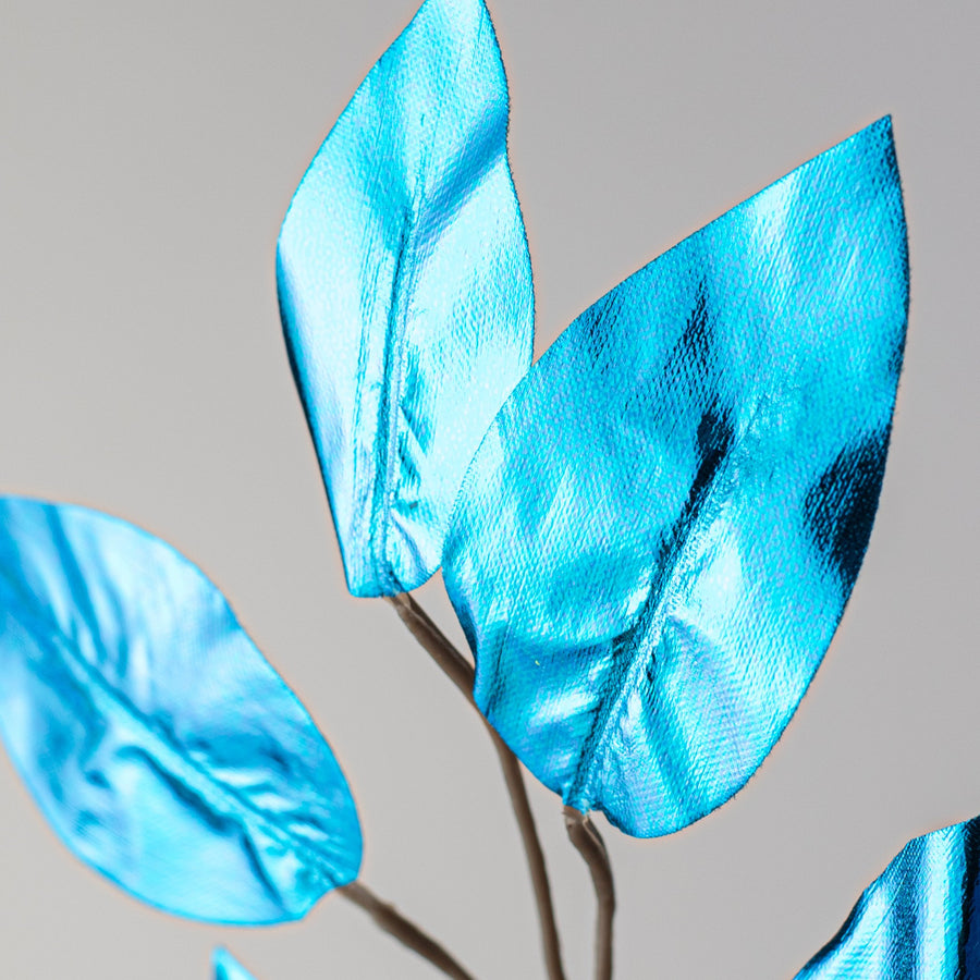 23" Metallic Ficus Leaf Spray: Ice Blue (12)