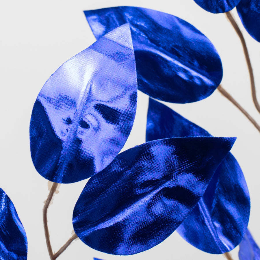 23" Metallic Ficus Leaf Spray: Royal Blue (12)