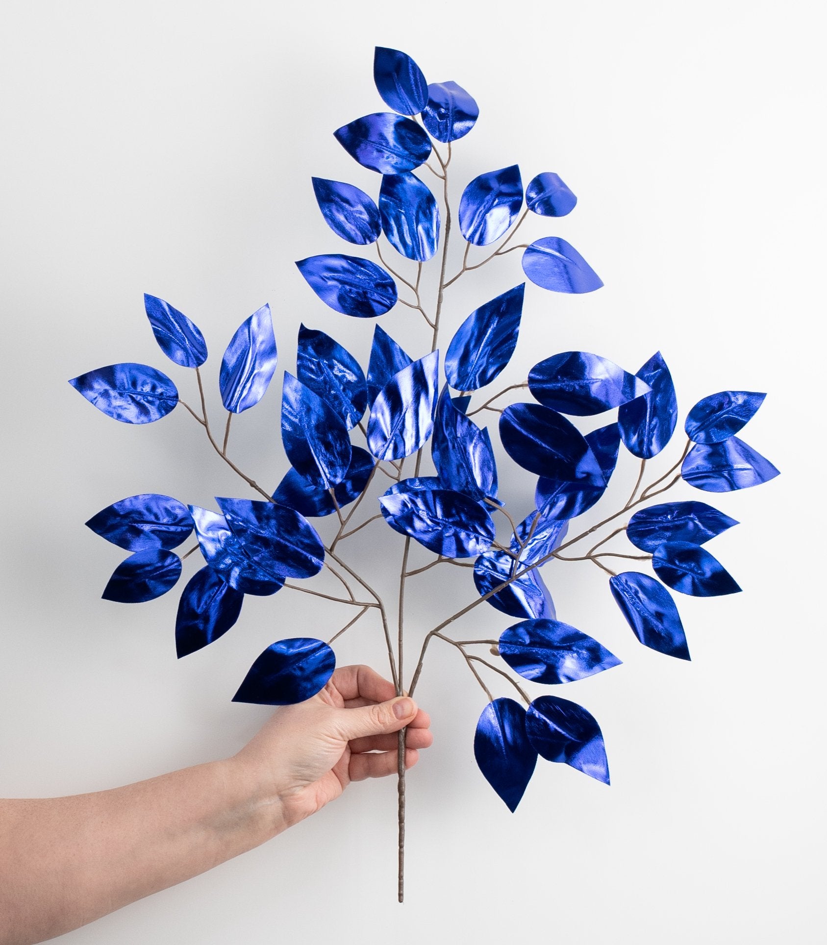 23" Metallic Ficus Leaf Spray: Royal Blue (12)