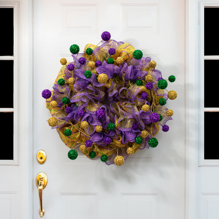 64" V-Cut Foil Ball Garland: Mardi Gras