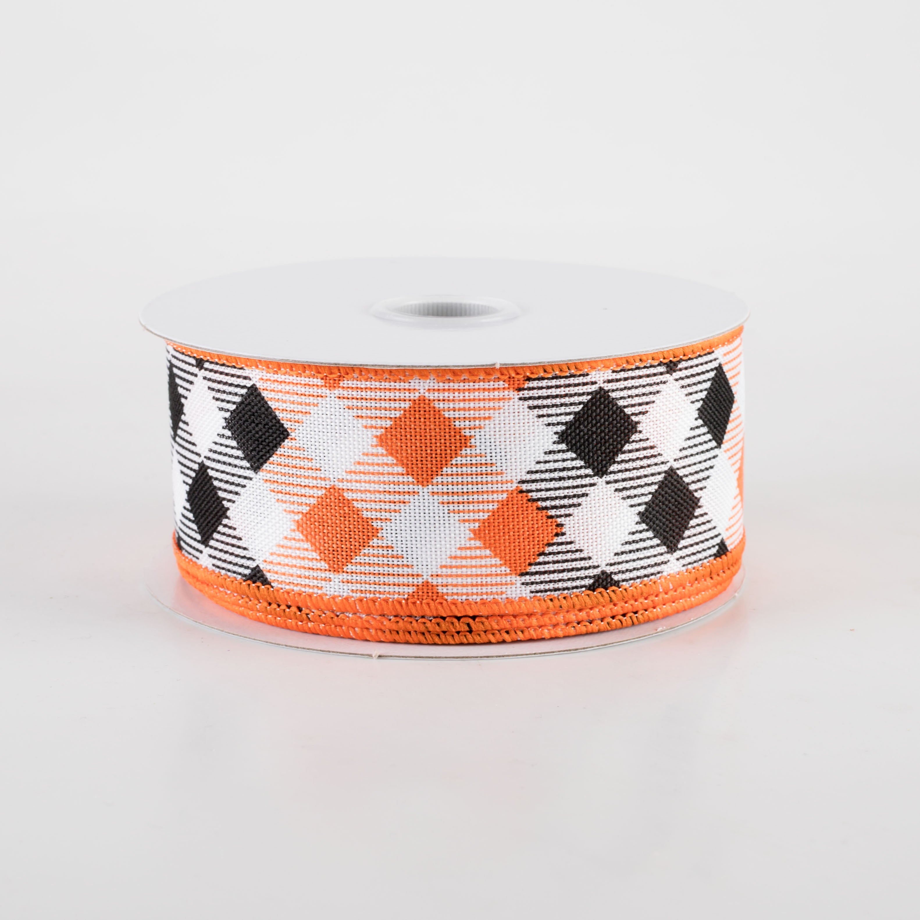 1.5" Linen Diamond Ombré Check Ribbon: Orange & Black (10 Yards)