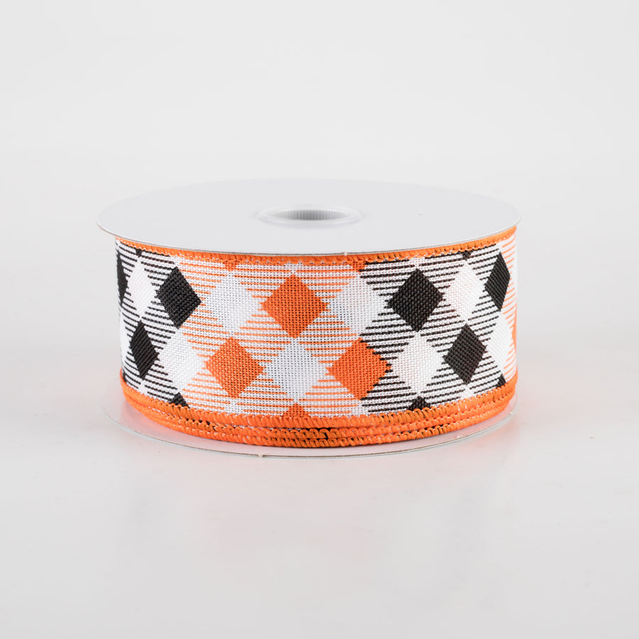 1.5" Linen Diamond Ombré Check Ribbon: Orange & Black (10 Yards)