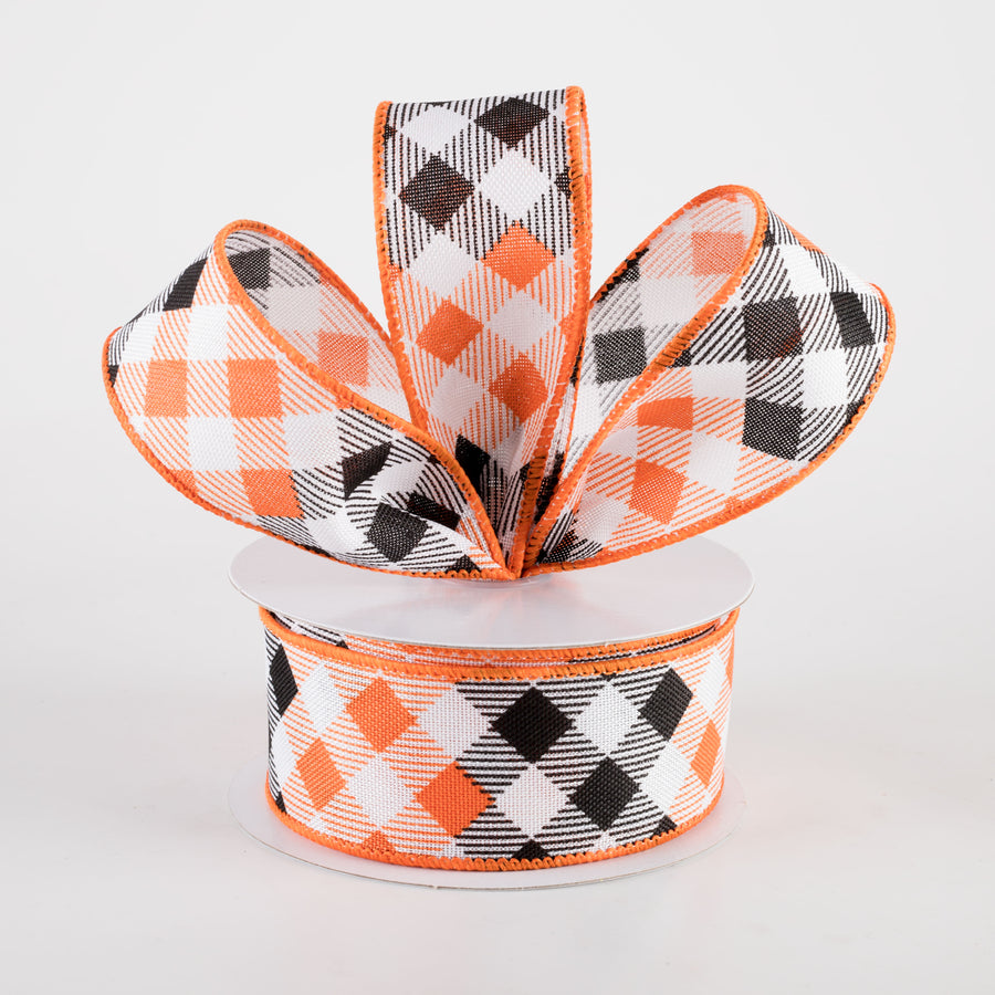 1.5" Linen Diamond Ombré Check Ribbon: Orange & Black (10 Yards)