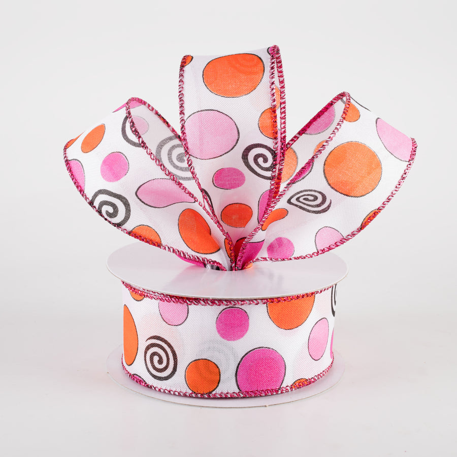 1.5" Whimsy Dots & Swirls Ribbon: Pink & Orange (10 Yards)