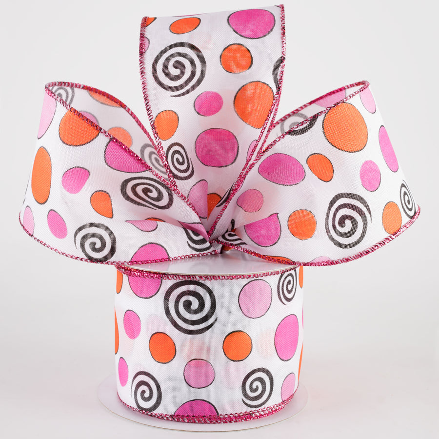 2.5" Whimsy Dots & Swirls Ribbon: Pink & Orange (10 Yards)
