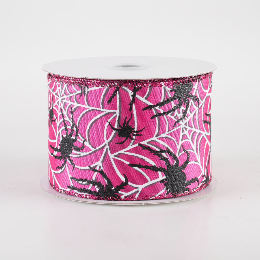 2.5" Spider & White Spiderwebs Ribbon: Fuchsia Pink (10 Yards)