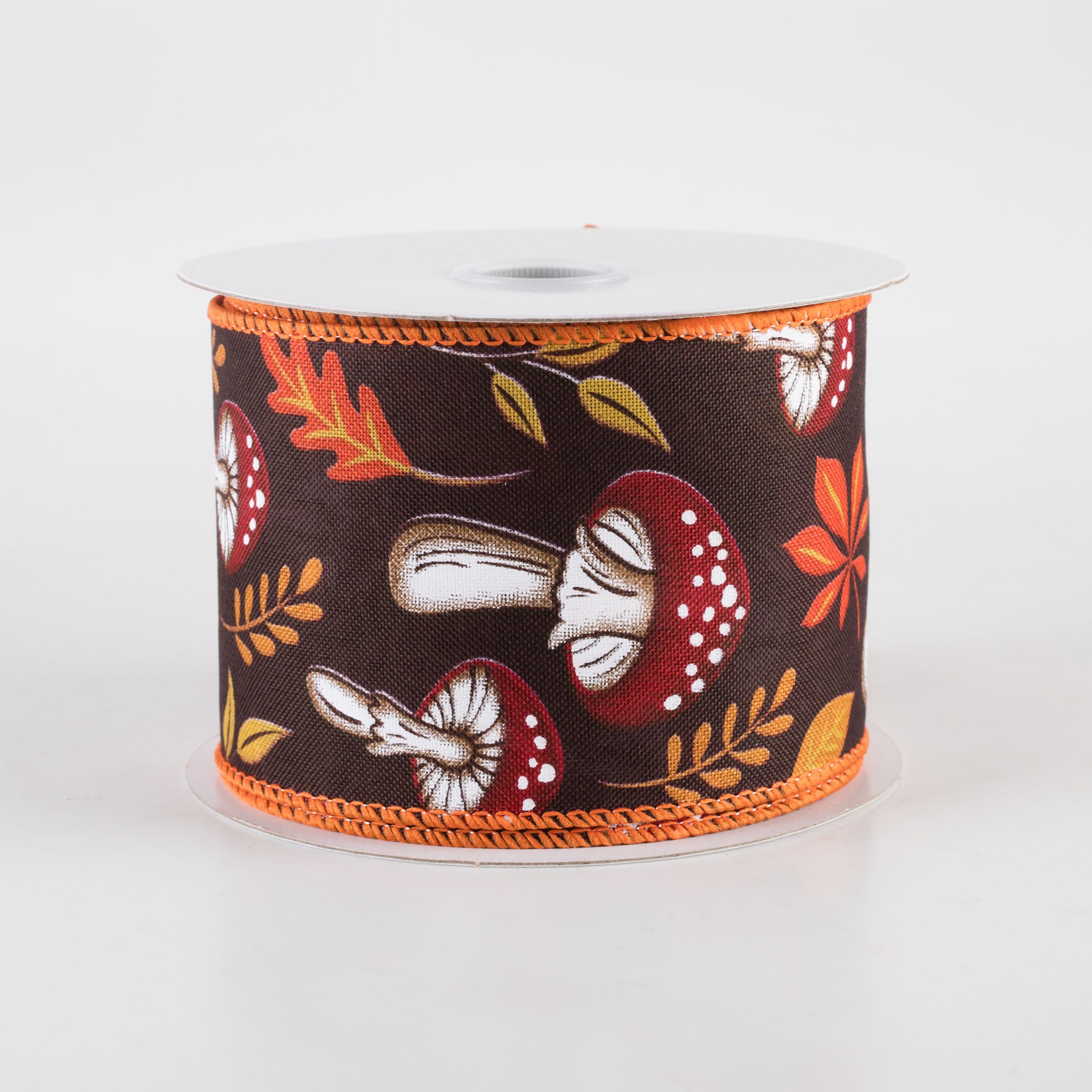 2.5" Earthy Fall Mushrooms Ribbon: Dark Brown (10 Yards)