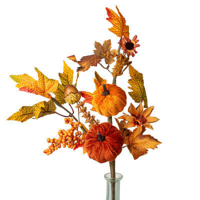 18' Velvet Pumpkin, Fall Leaves & Aster Flower Spray