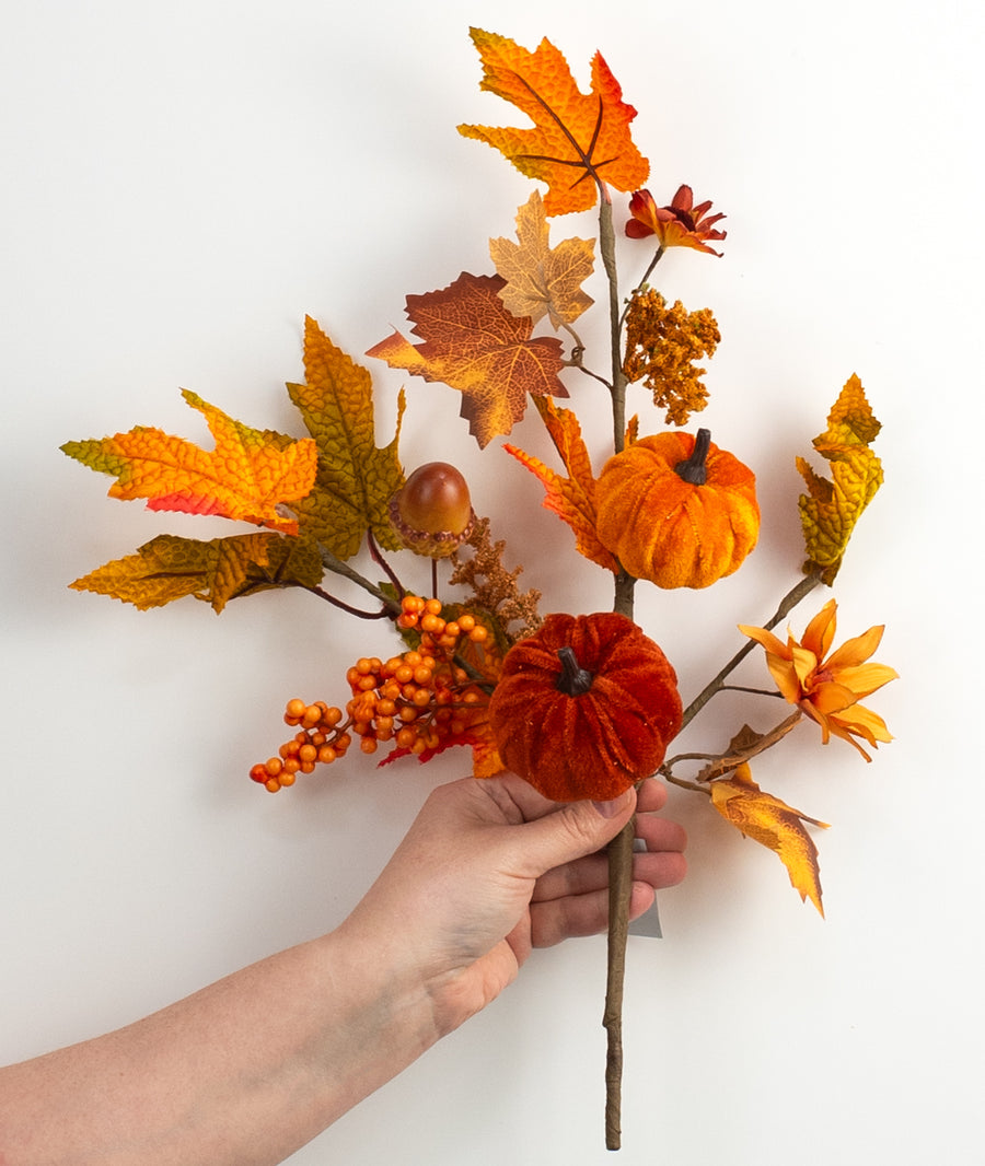 18' Velvet Pumpkin, Fall Leaves & Aster Flower Spray