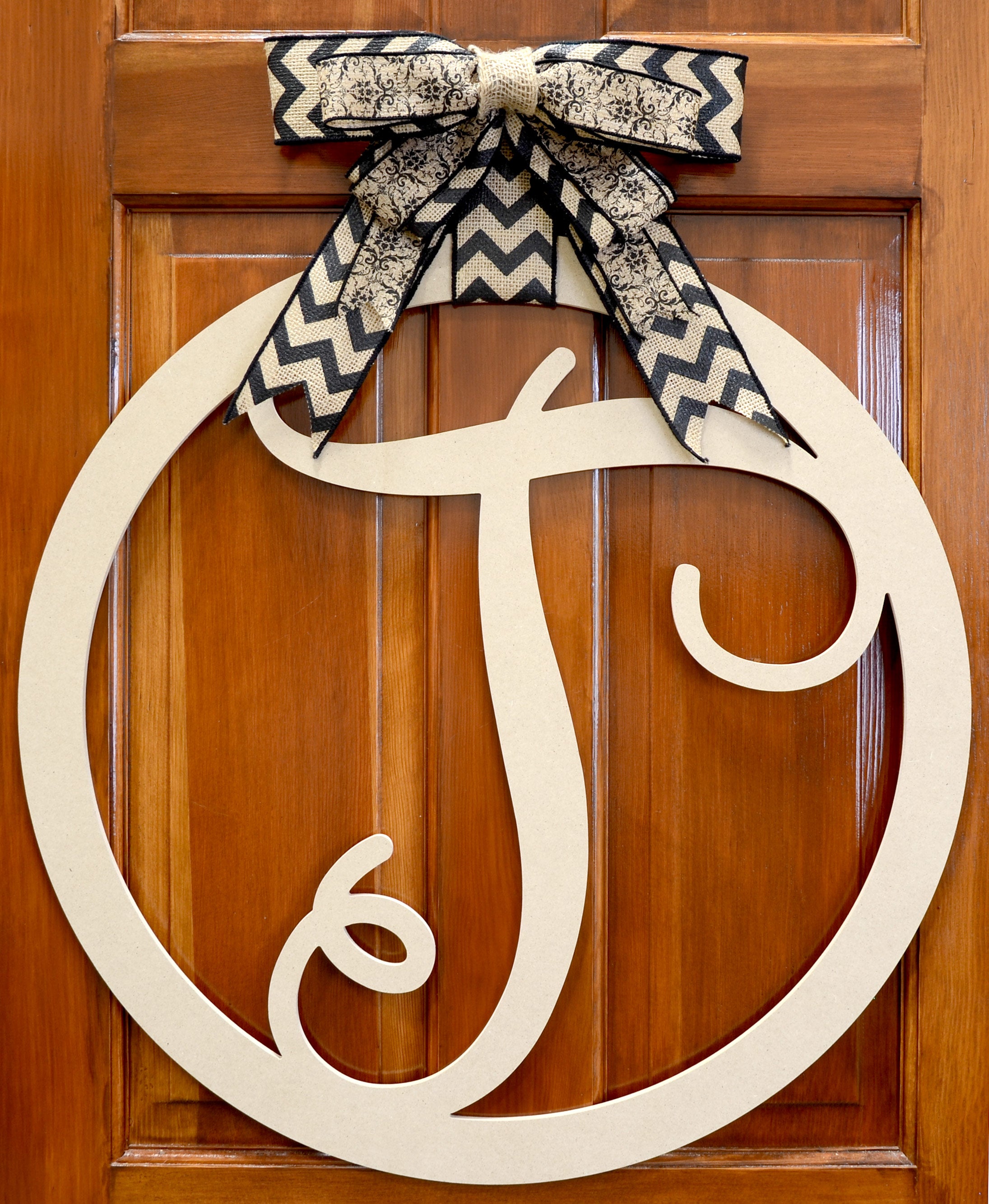 23" Script Circle Monogram Wooden Letter: T