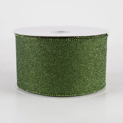 2.5" Lustrous All Flat Glitter Ribbon: Moss Green (10 Yards)