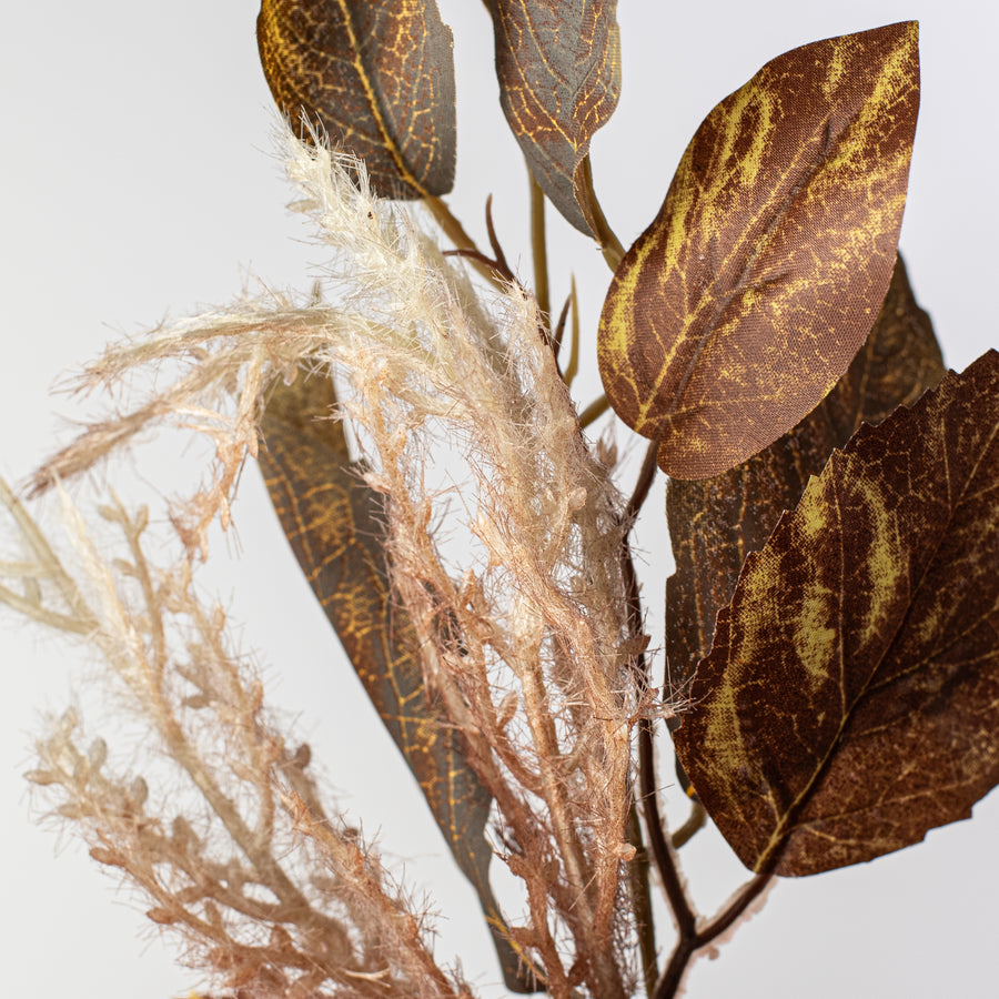 12" Velvet Pumpkin & Leaves Pick: Dark Brown