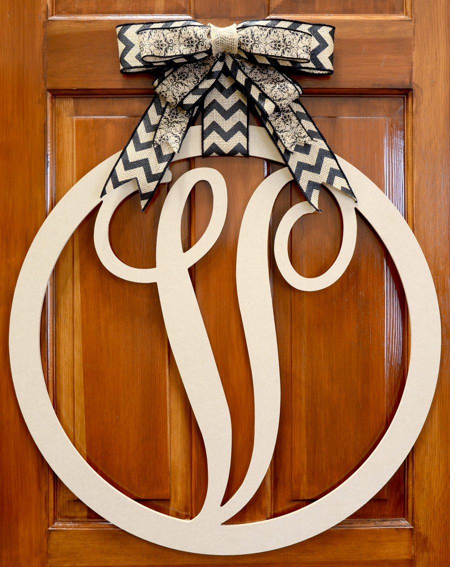 23" Script Circle Monogram Wooden Letter: V