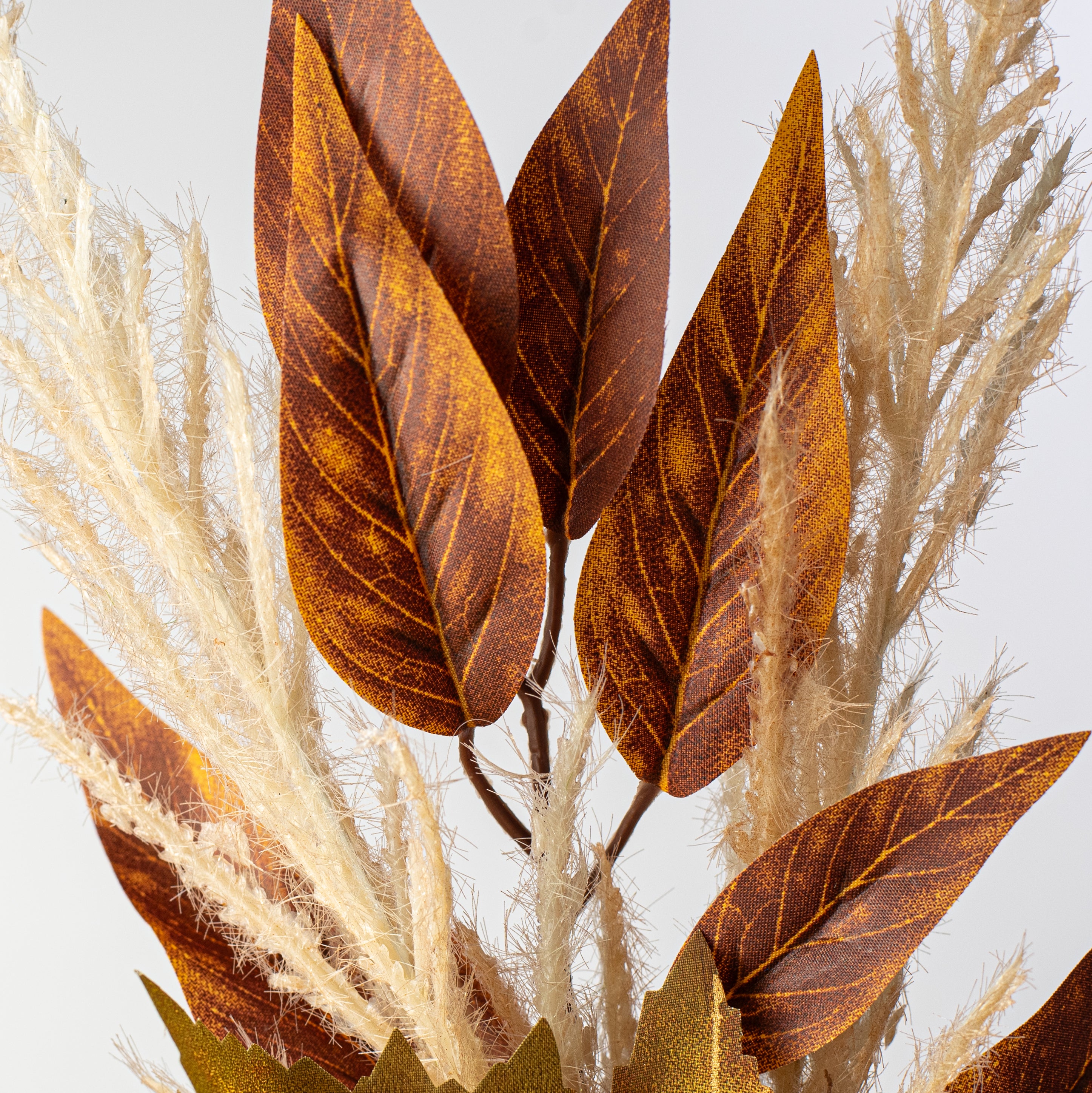 12" Velvet Pumpkin & Leaves Pick: Light Brown